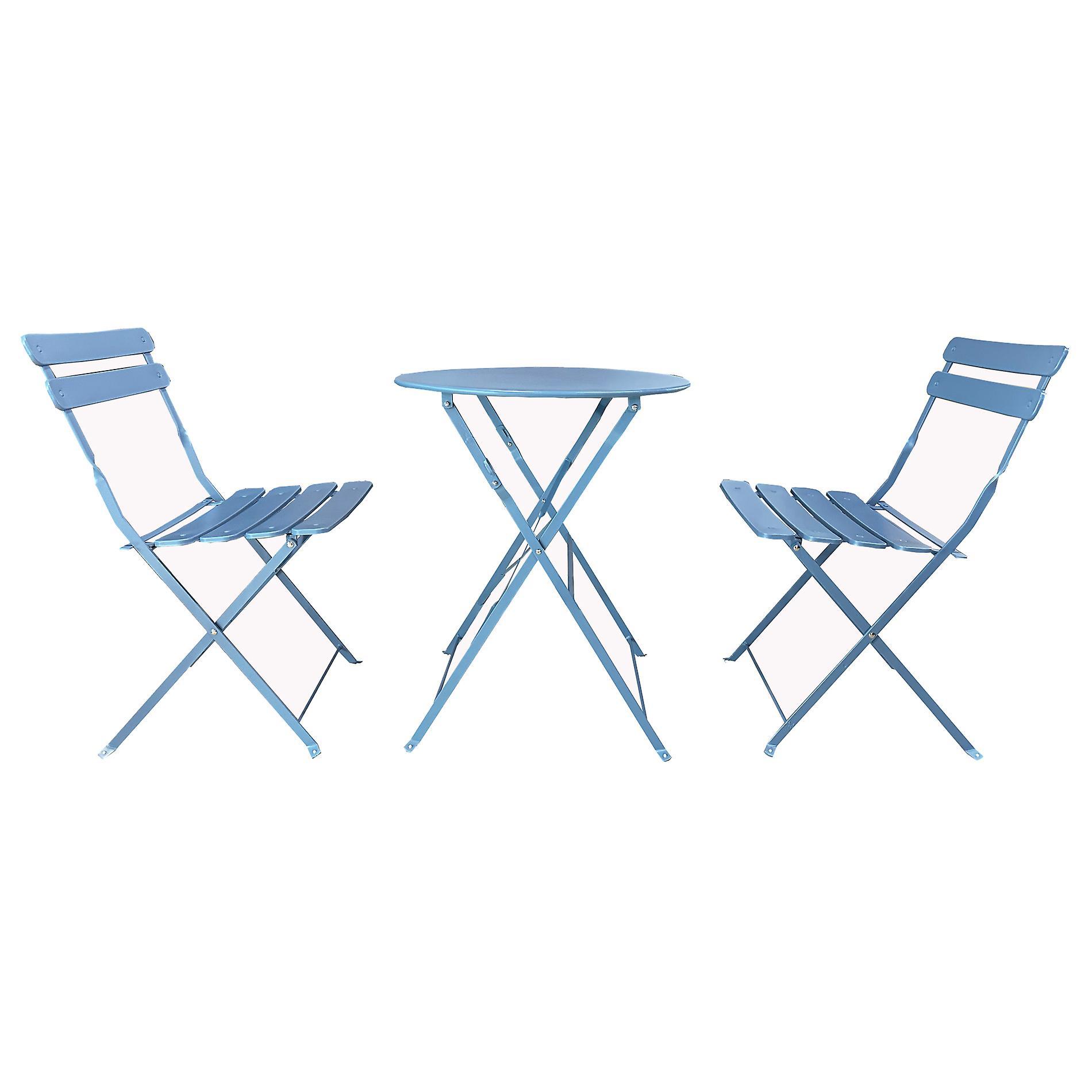 Mobili Rebecca Rebecca Furniture Garden Set Outdoor Table and Chairs Light Blue Steel Space Saving