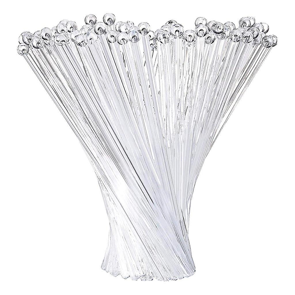 unbrand 100pcs Clear Cocktail Paddle Drink Bar Stirrers Plastic Round Top Swizzle Sticks