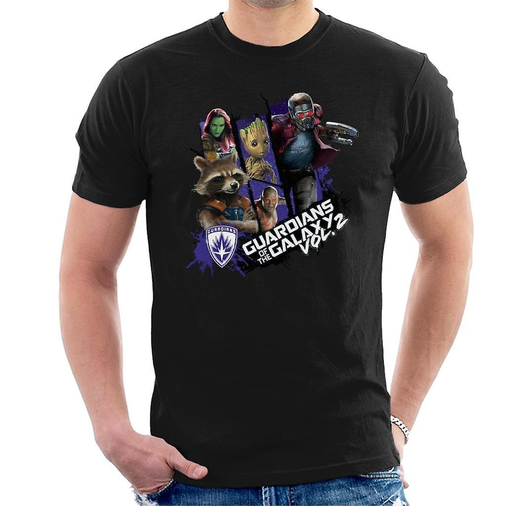 Marvel Guardians Of The Galaxy Vol 2 Starry Character Montage Men's T-Shirt Black Large