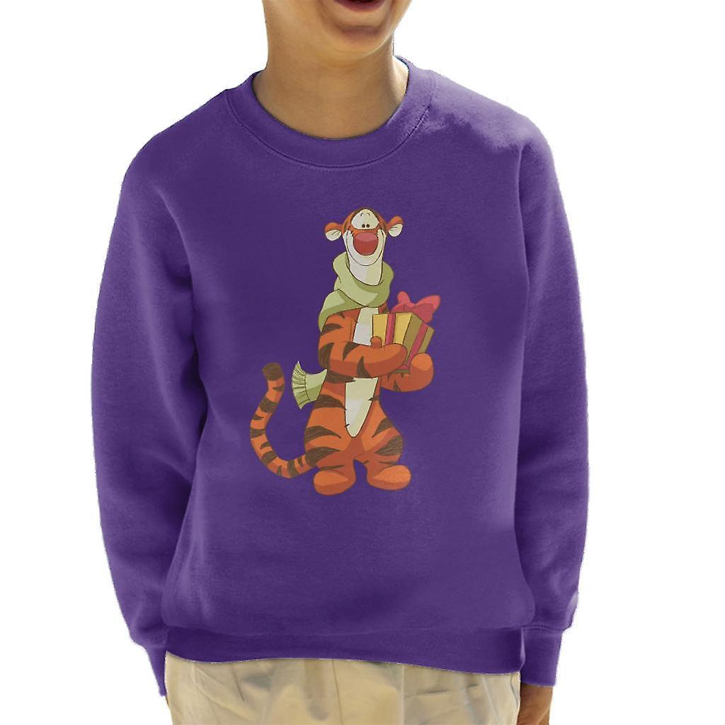 Disney Christmas Tigger Holding Present Kid's Sweatshirt Purple X-Small (3-4 yrs)