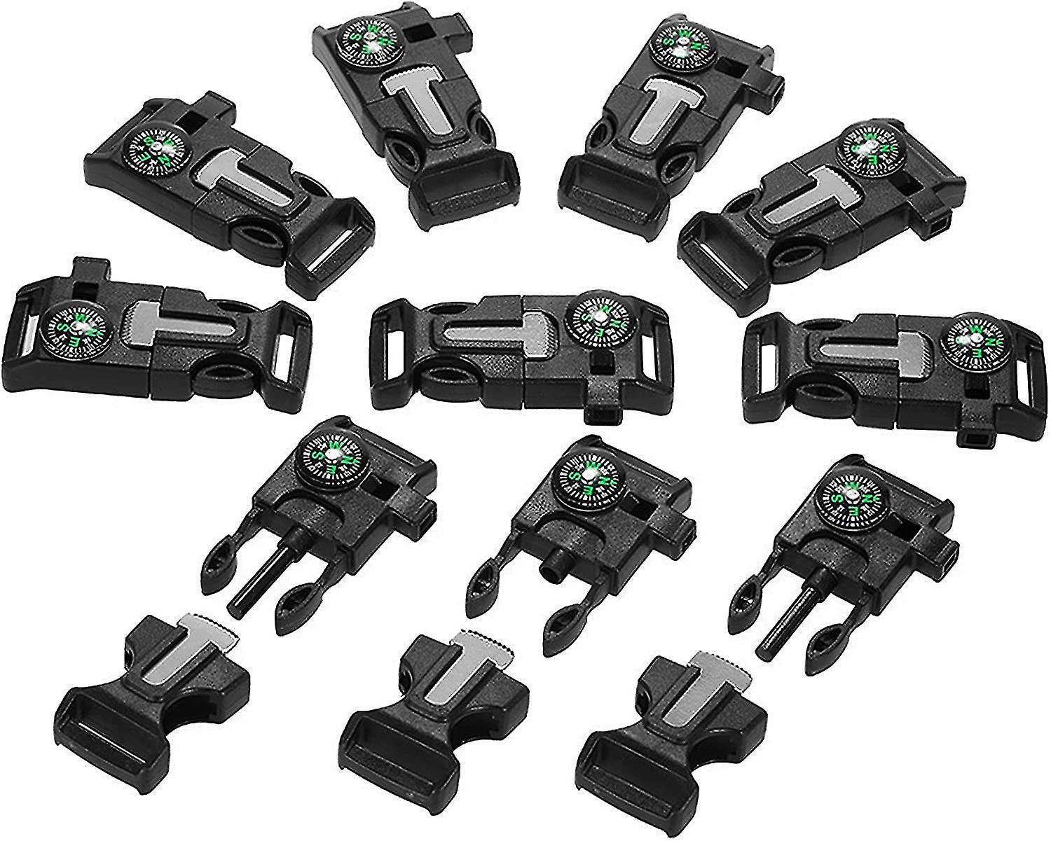 Bean 10pcs Emergency Whistle Buckle With Flint Scraper Fire Starter And Compass compatible Outdoor Camping Hiking Paracord Bracelet