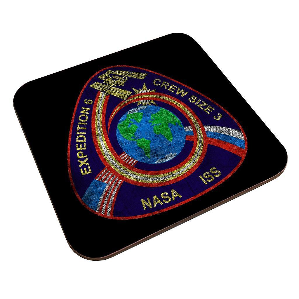 NASA ISS Expedition 6 STS 113 Mission Badge Distressed Coaster Black 9 x 9 cm