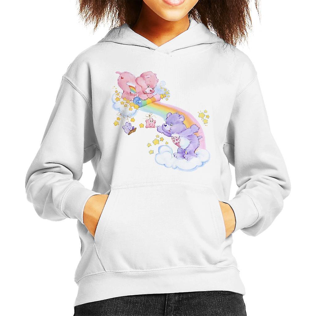 Care Bears Cheer Bear And Share Bear Unrolling A Rainbow Kid's Hooded Sweatshirt White X-Large (12-13 yrs)