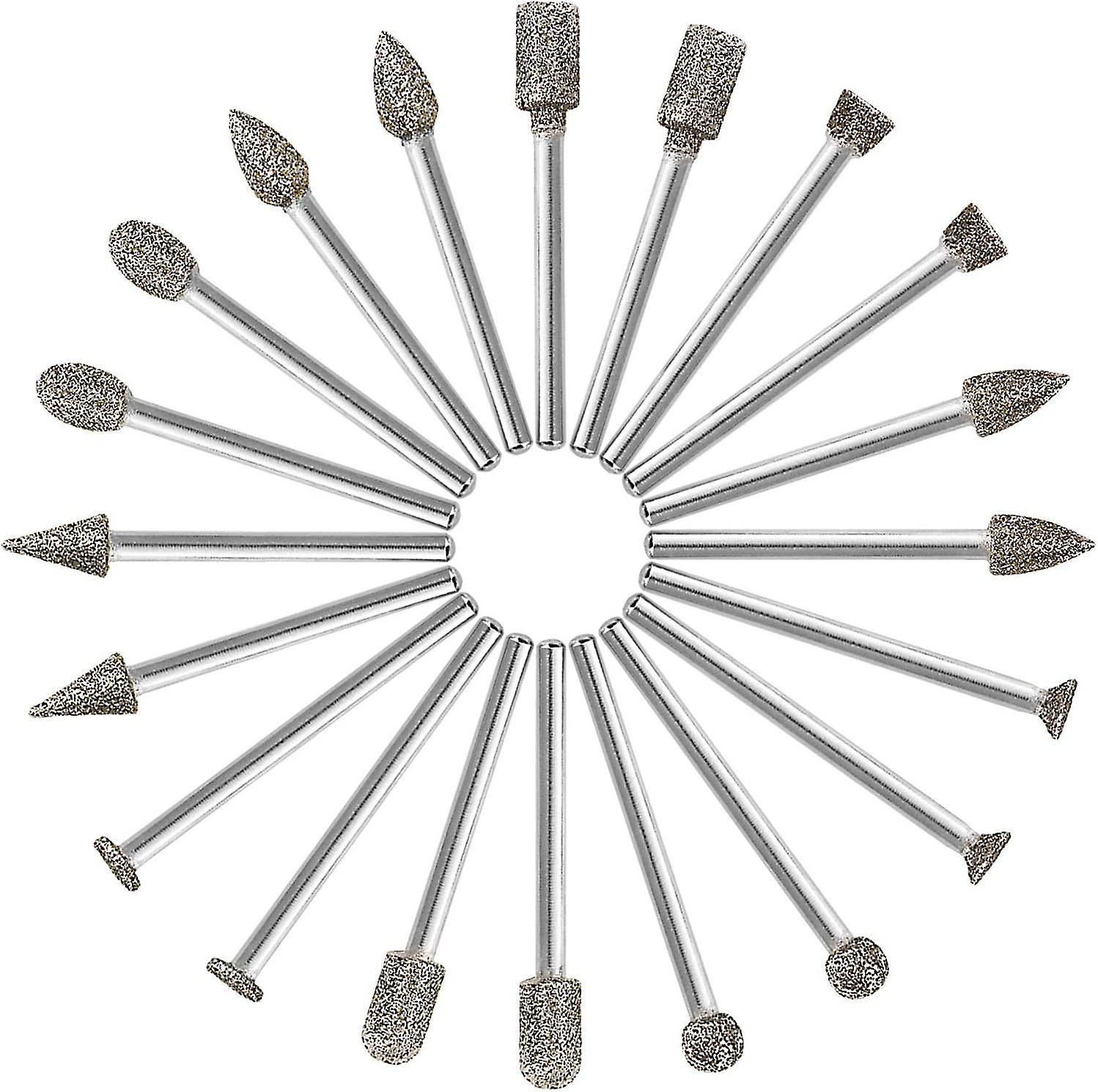 Wruas Diamond Burrs, 20pcs Diamond Rotary Burr (diamond Drill Bit/head/tip) With 3mm