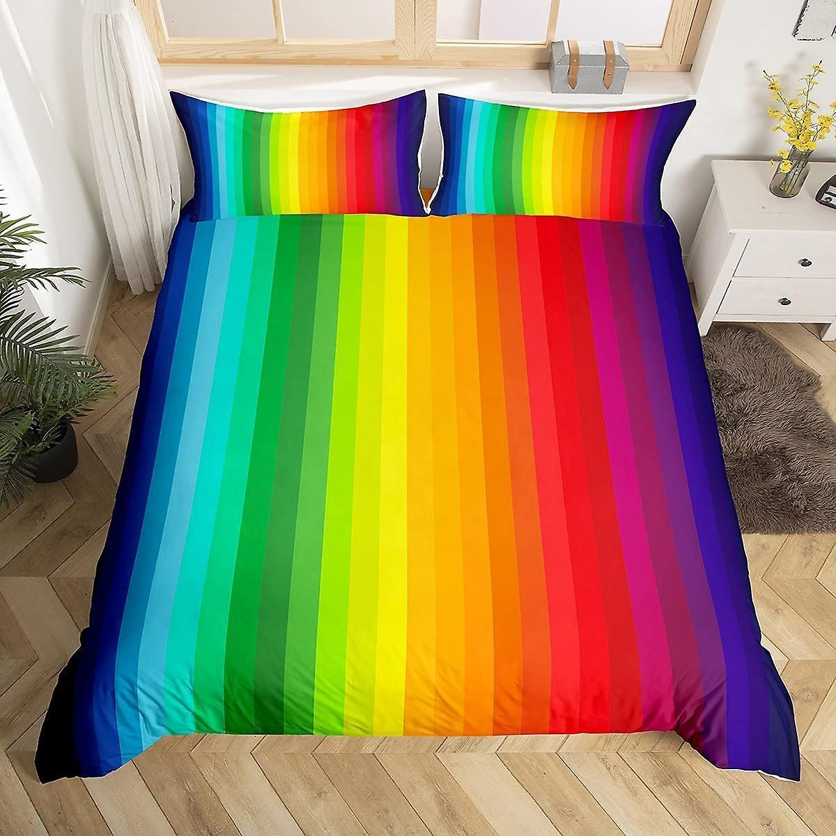 Jxxy Rainbow Comforter Duvet Cover Sets Colorful Palette Abstract Art Design Bedding Set With Pillowcase And Zipper 160x200cm