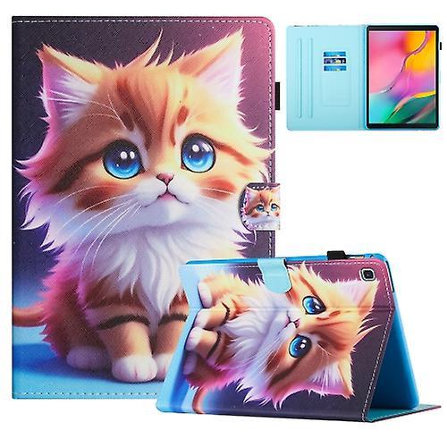 Mycase For Samsung Galaxy Tab A7 Lite Colored Drawing Stitching Leather Tablet Smart Case Yellow Cat