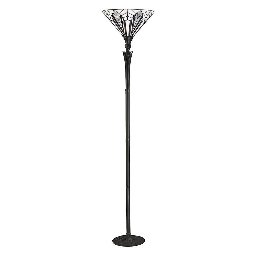 Interiors 1900 Lighting Astoria 1 Light Floor Lamp Uplighter Black, Tiffany Style Glass, E27