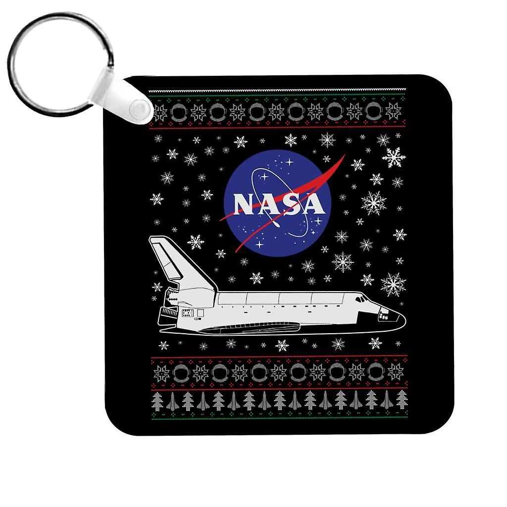 NASA Logo And Shuttle Christmas Knit Pattern Keyring Black 5cm x 5cm