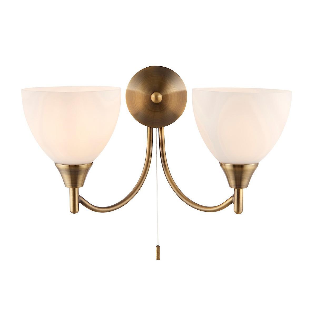 Alton 2 Light Indoor Wall Light Antique Brass with Opal Glass E14