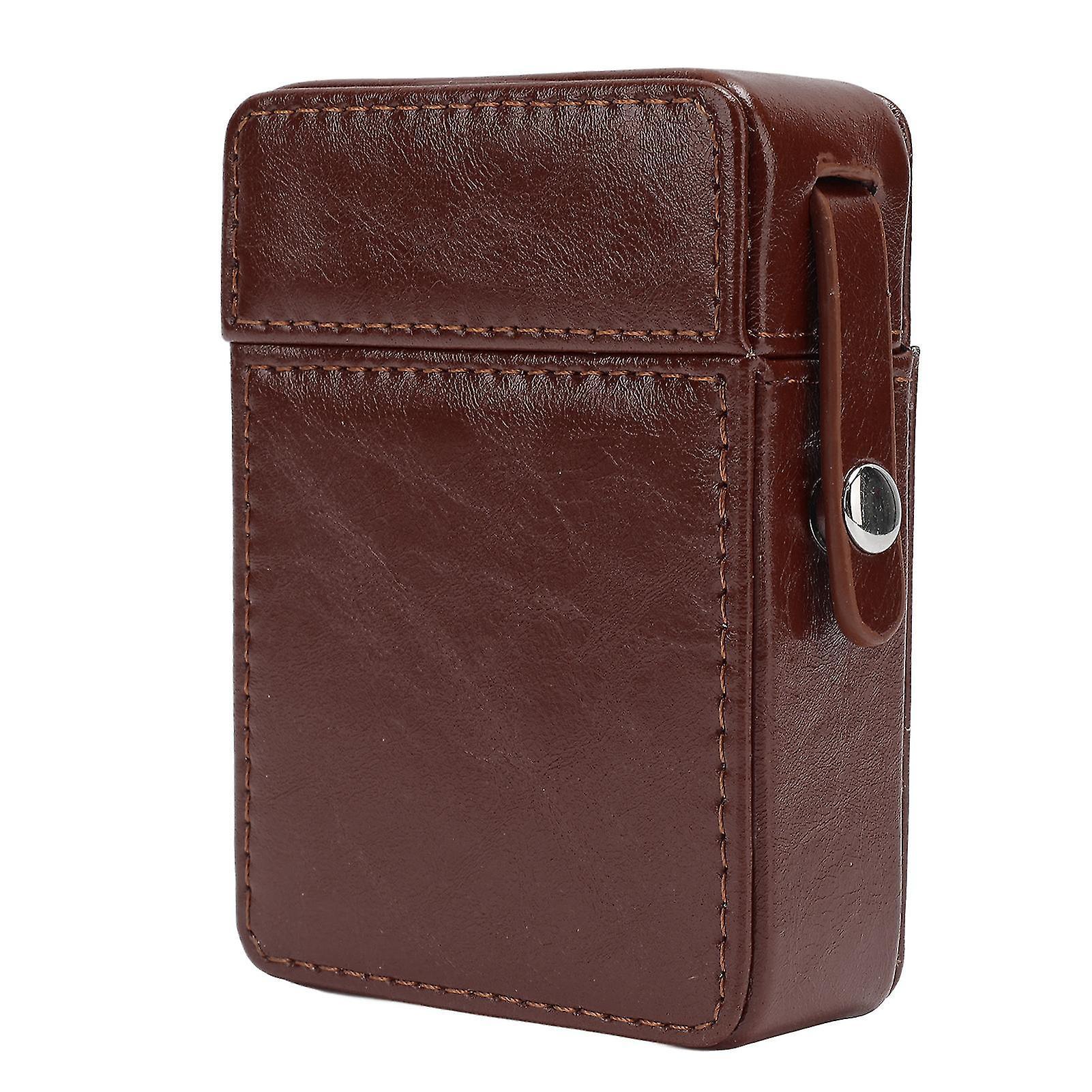 Brown PU Leather Cigarette Case for Men - Portable and Pressure Resistant, Holds 20pcs Cigarettes