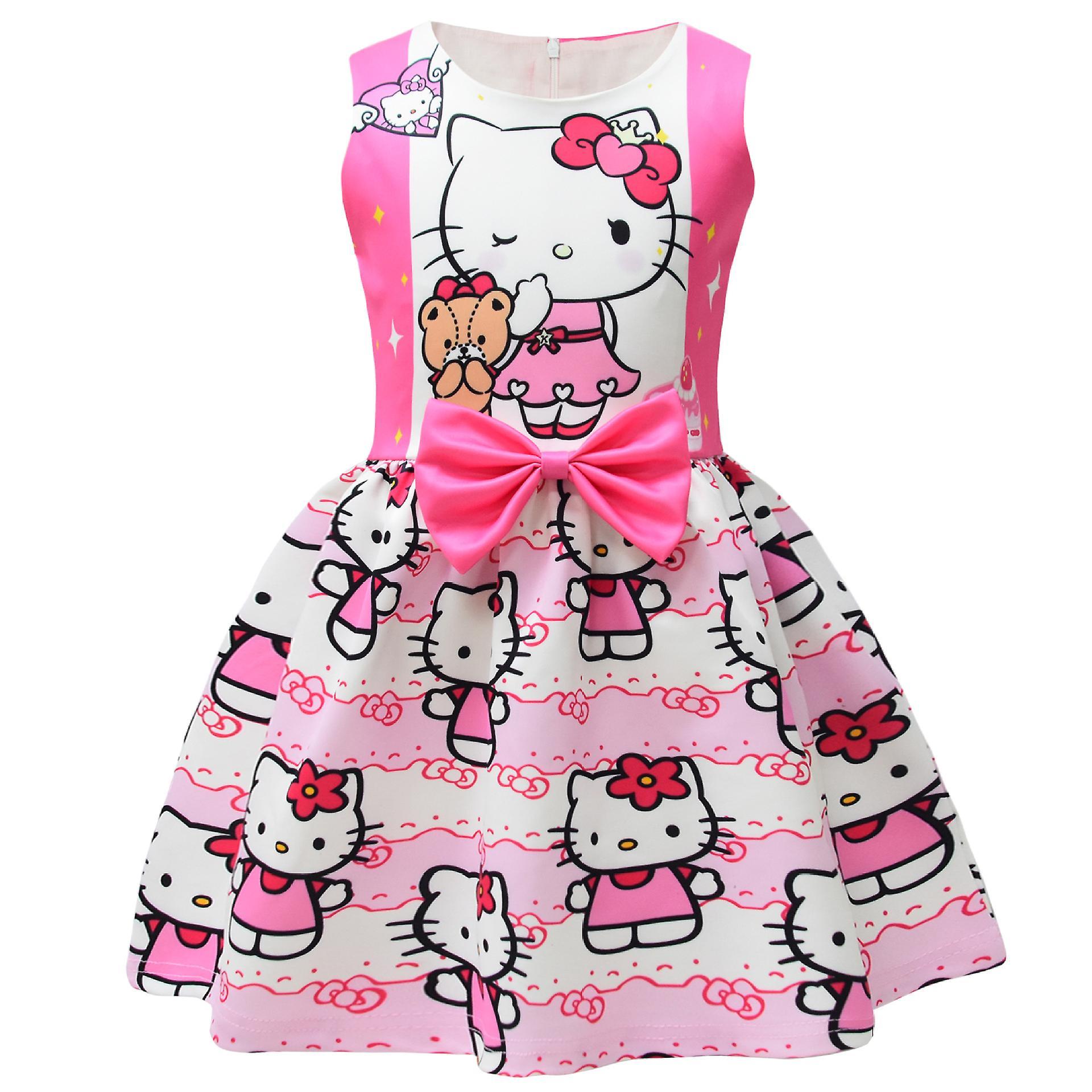 Shznv 2023 Christmas Children's Princess Dress Kt Hello Kitty Girls Pink Print Princess Dress Holiday Party Dress 120CM