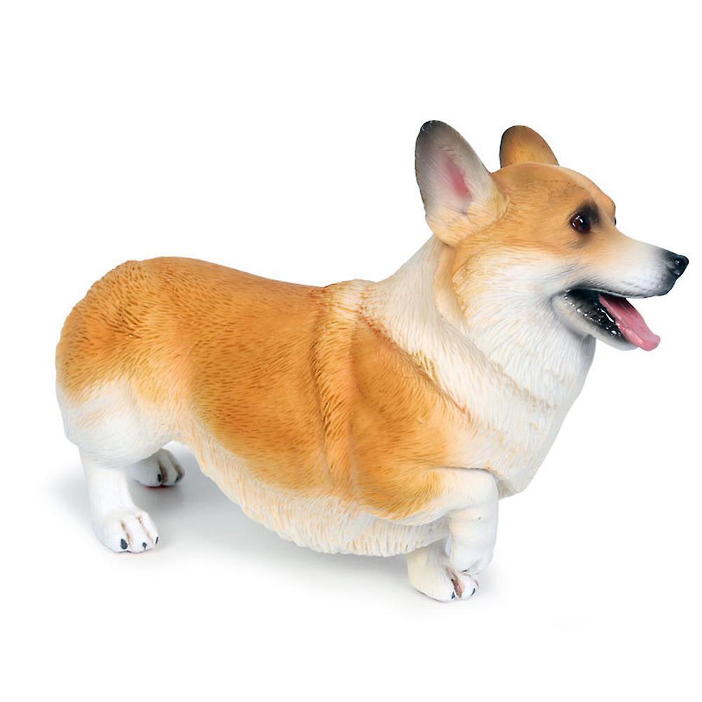 Haloppe Lifelike Corgi Dog Animal Model PVC Solid Figurine Desktop Ornament Kids Toy Yellow