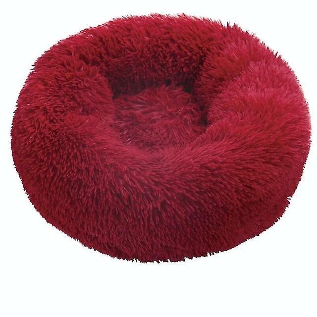 Slowmoose Round Cat Bed House Soft Long Plush Best  Bed For Dogs Basket, Pet Products 60cm / Red