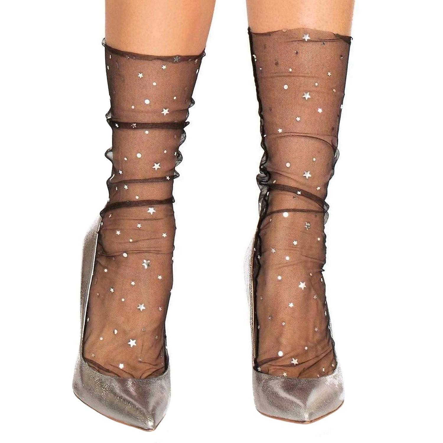 Northix Mesh stockings with Stars - Black