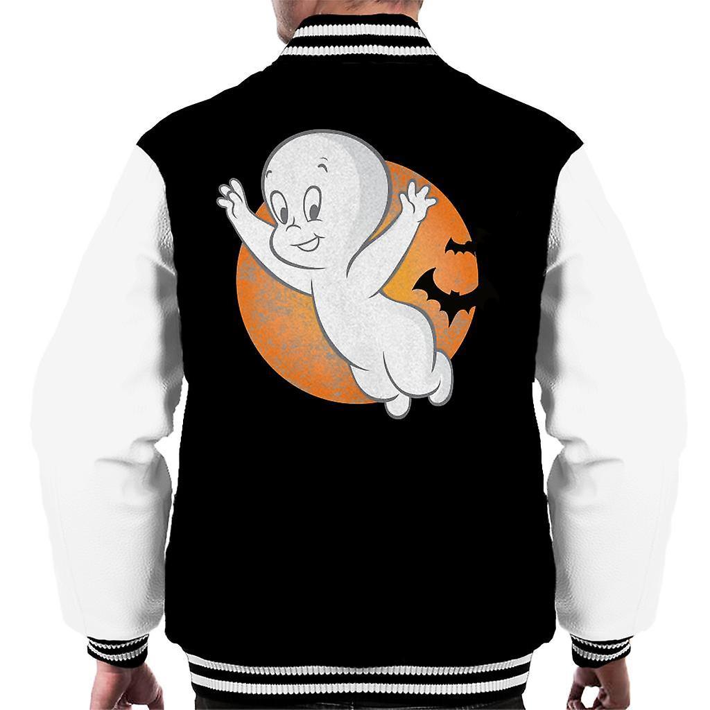 Casper The Friendly Ghost Moon Flying Men's Varsity Jacket Black/White XX-Large