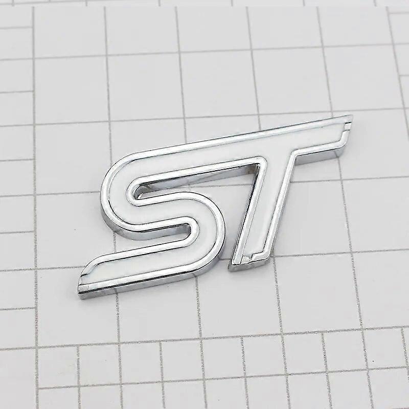 Hikig 3D Metal Car Trunk Emblem Badge For Ford Focus ST Stickers MK2 MK3 Edge Mondeo Puma Fiesta MK7 MK8 ST Logo Sticker Accessories Sticker White