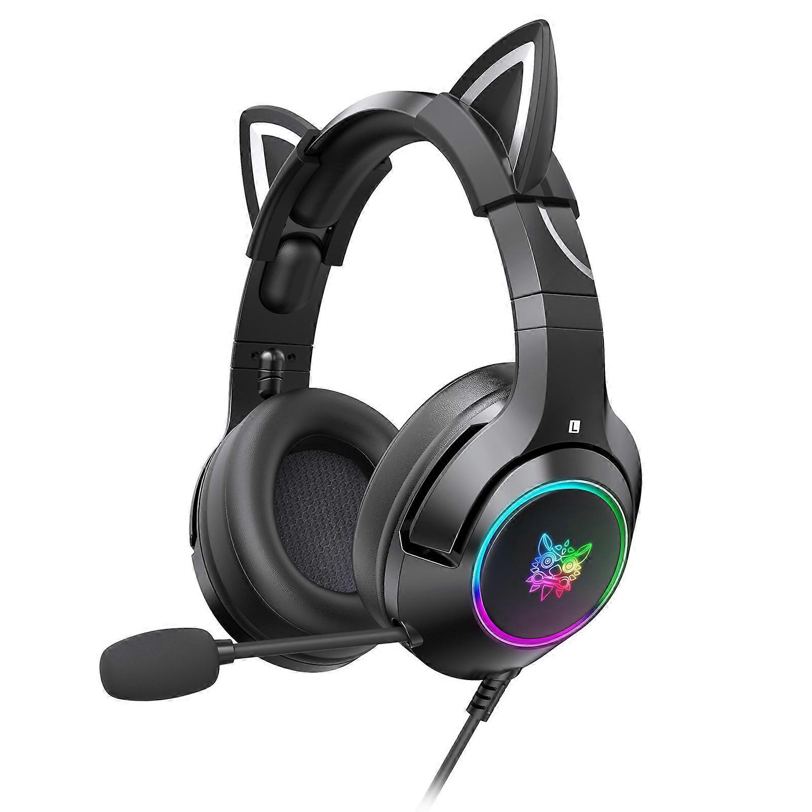 ONIKUMA K9 3.5mm Wired Gaming Headset Removable Cat Ears Headphones Noise Canceling E-Sports Earphone With Microphone RGB LED Light Volume Control Mut