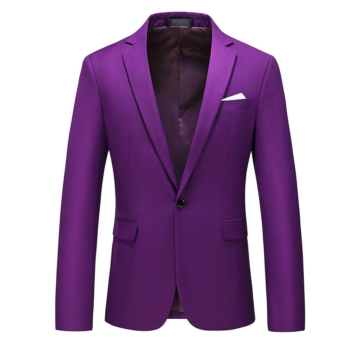 Allthemen Mens Business Wedding Blazer Solid Color Slim Fit Suit Jacket Purple M