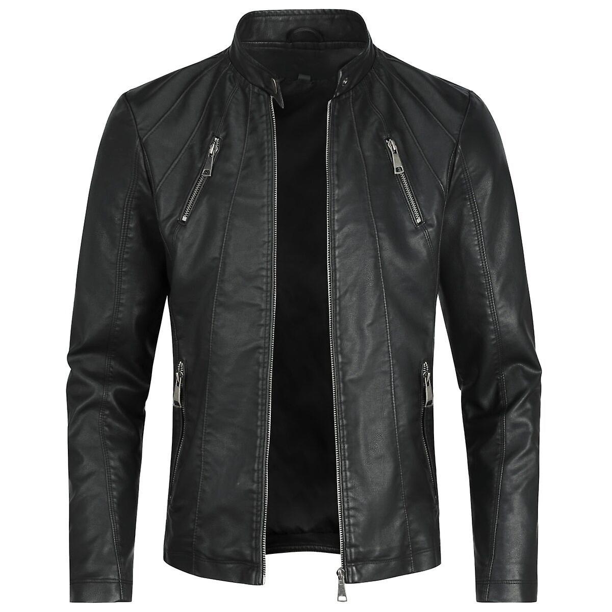 Sliktaa Mens Casual Soft Bomber Faux Leather Jacket Black S