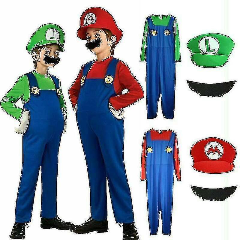 Lequeen Carnival 2024kids Boys Girls Super Mario Luigi Plumber Bros Fancy Dress Party Outfits Costume Red 7-9 years