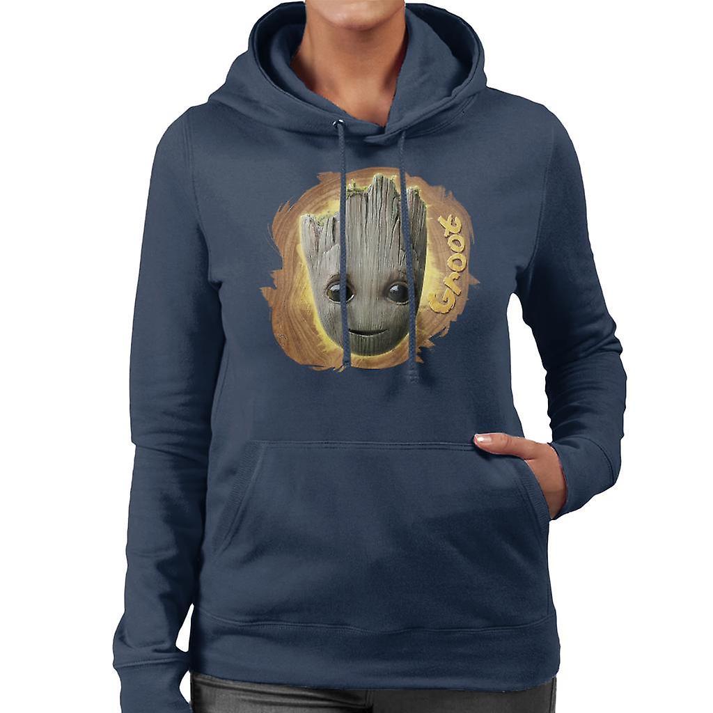 Marvel Guardians Of The Galaxy Vol 2 Groot Wood Design Women's Hooded Sweatshirt Navy Blue Large