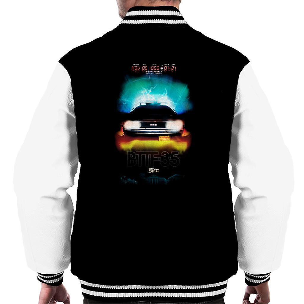 Back to the Future Delorean Headlights Design Men's Varsity Jacket Black/White XX-Large