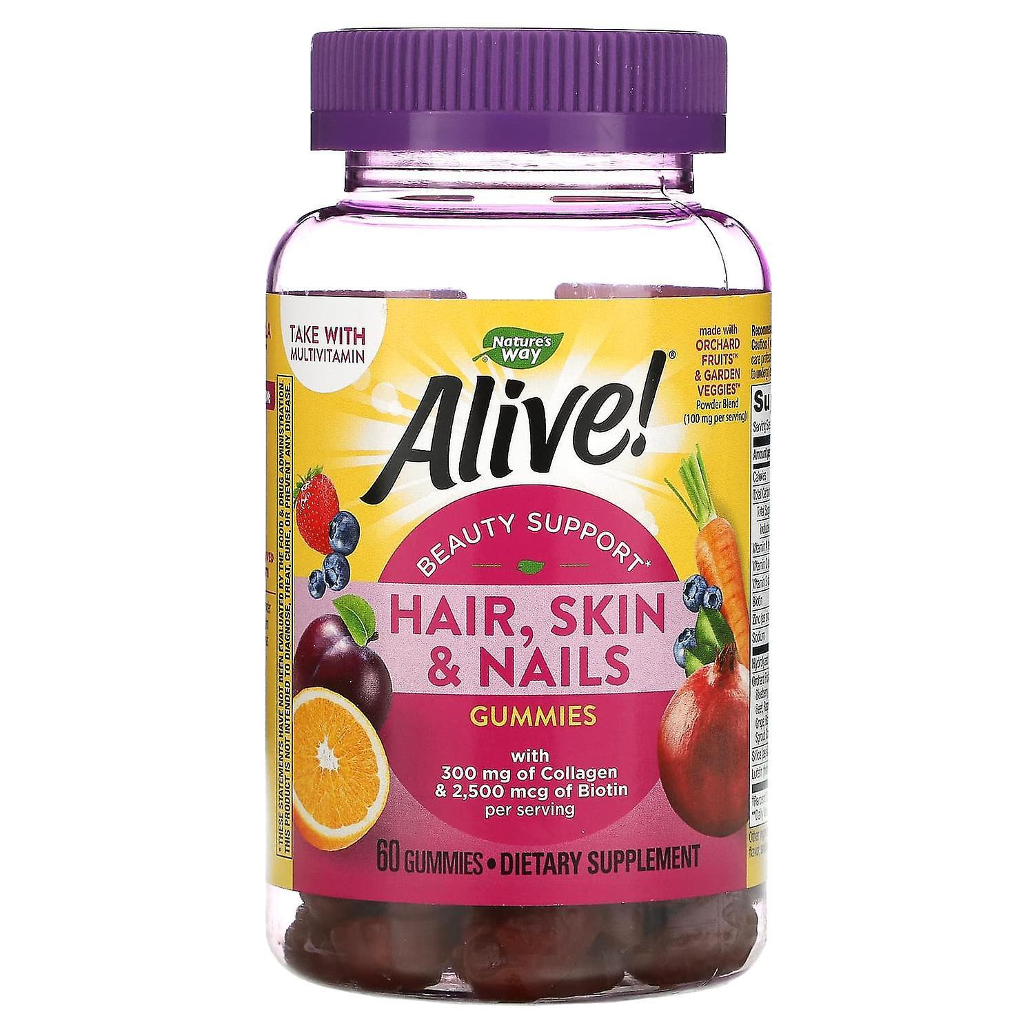 Nature's Way, Alive! Hair, Skin & Nails With Collagen & Biotin, Strawberry, 60 Gummies