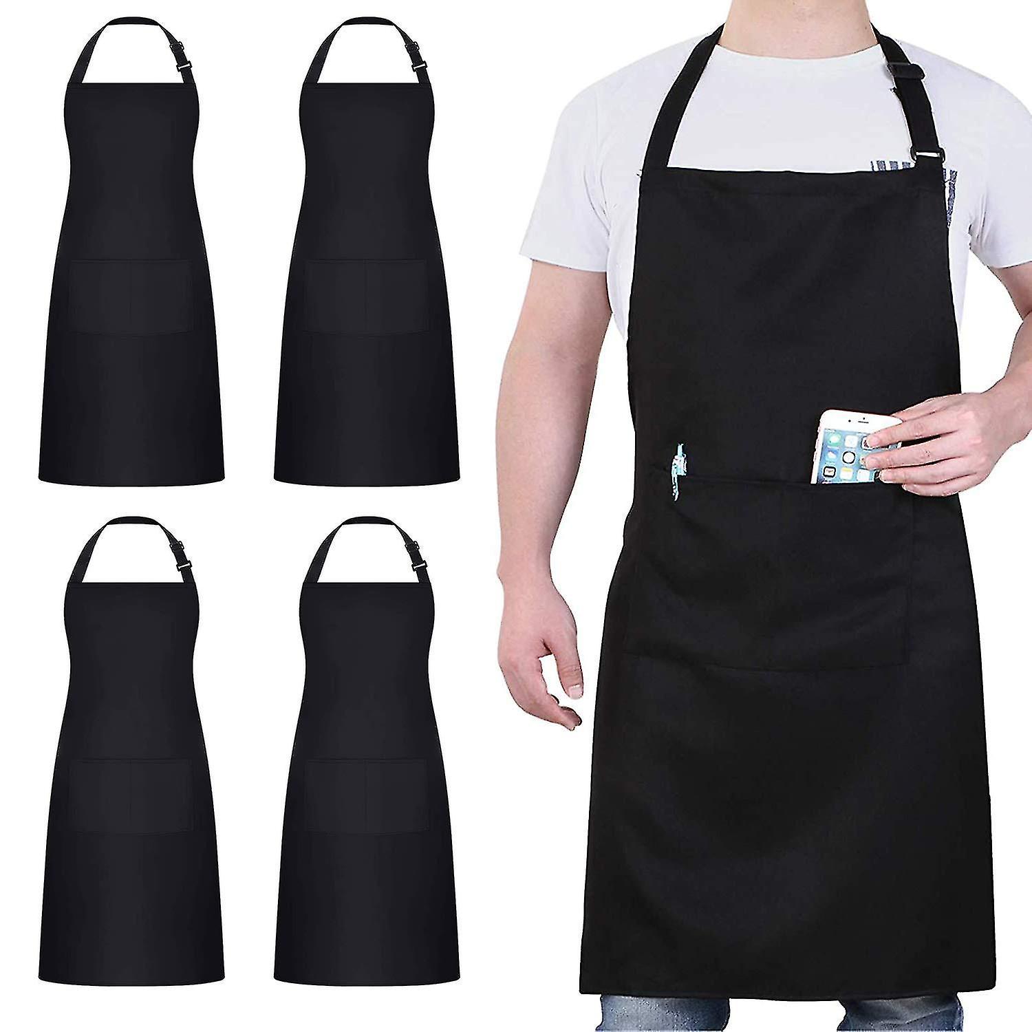 Pilk 4 Packs Chef Apron, Black Apron With 2 Pockets, Waterproof Adjustable Apron For Men Women Perfect For Kitchen Cooking