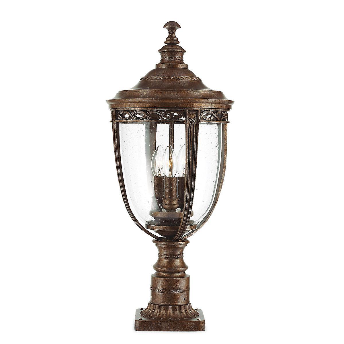 English Bridle 3 Light Large Outdoor Pedestal Light British Bronze IP44 E14