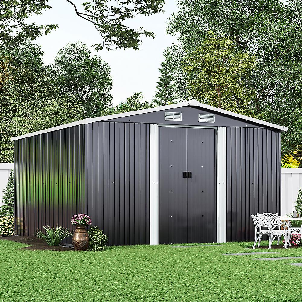 Living And Home 12 x 10 FT Metal Garden Shed WITH Foundation - Dark Grey