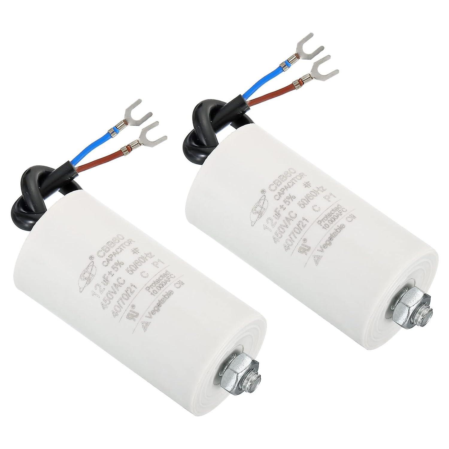 Linxi CBB60 12uF Running Capacitor, AC 450V 2 Wires 75x40mm