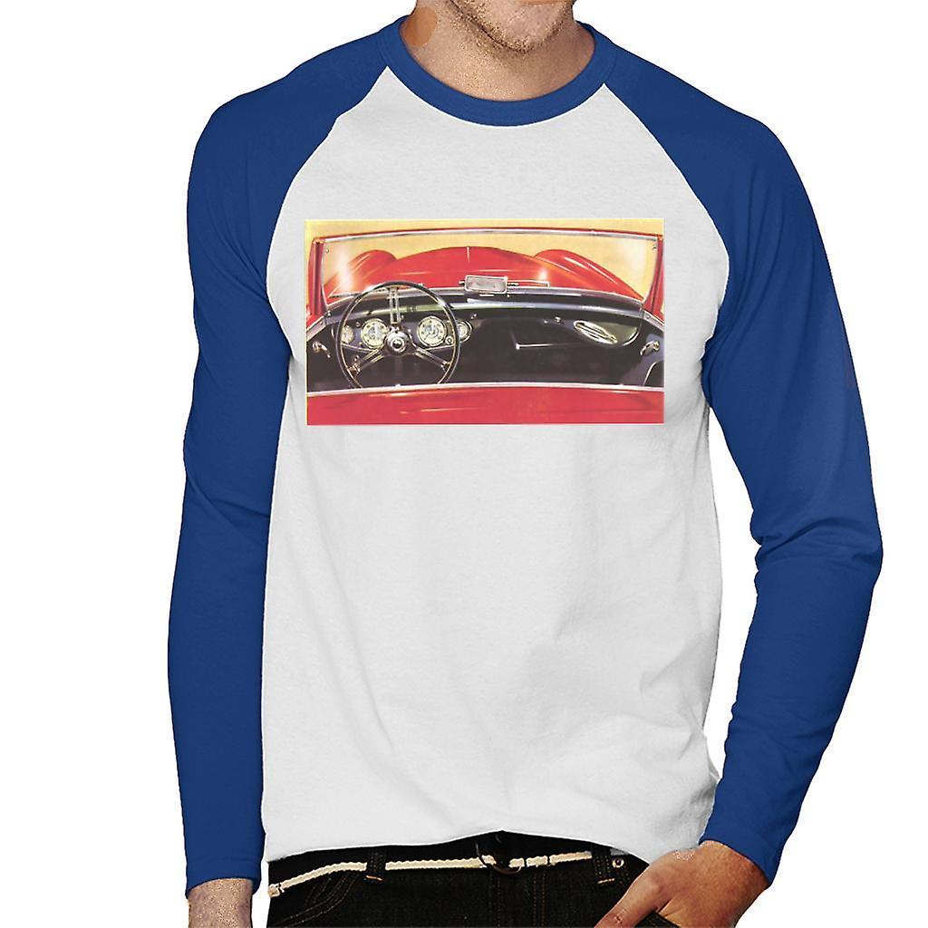 Austin Healey Drivers Seat British Motor Heritage Men's Baseball Long Sleeved T-Shirt White/Royal Large