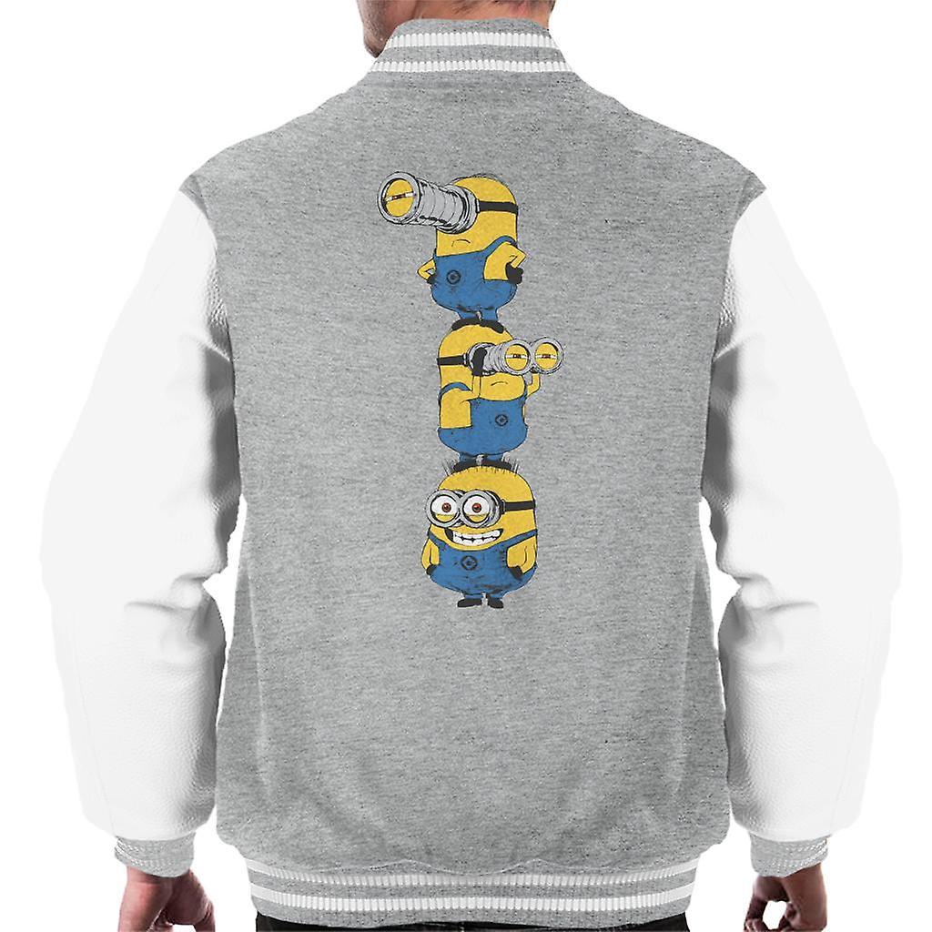 Despicable Me Minions Standing Tower Men's Varsity Jacket Heather Grey/White XX-Large