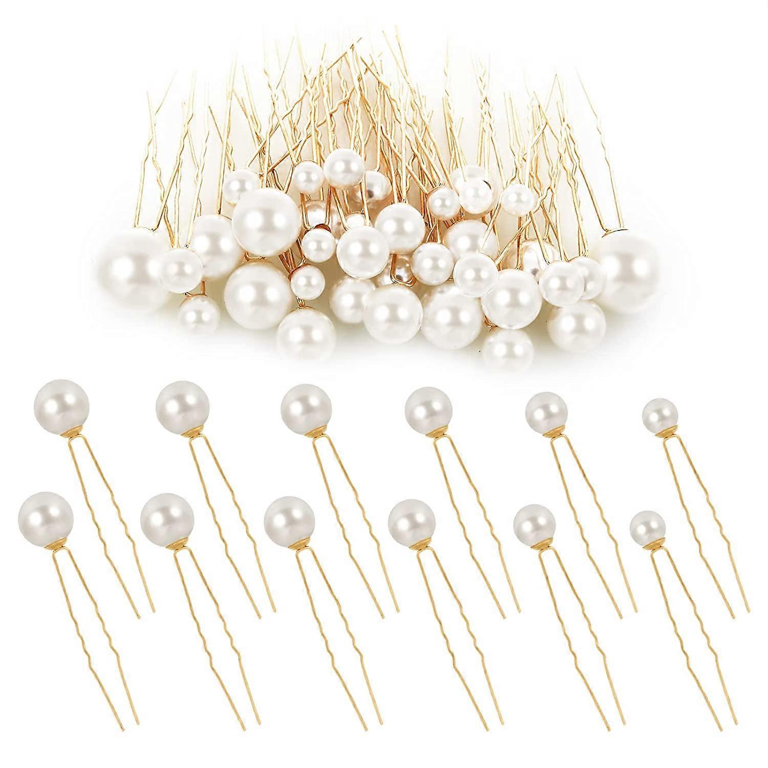 Frusde 20pcs Wedding Pearl Hair Pins Bridal Rhinestone Pearl Hair Clips Hair Accessories U Shaped Bobby Pin Hair Barrette Gold L