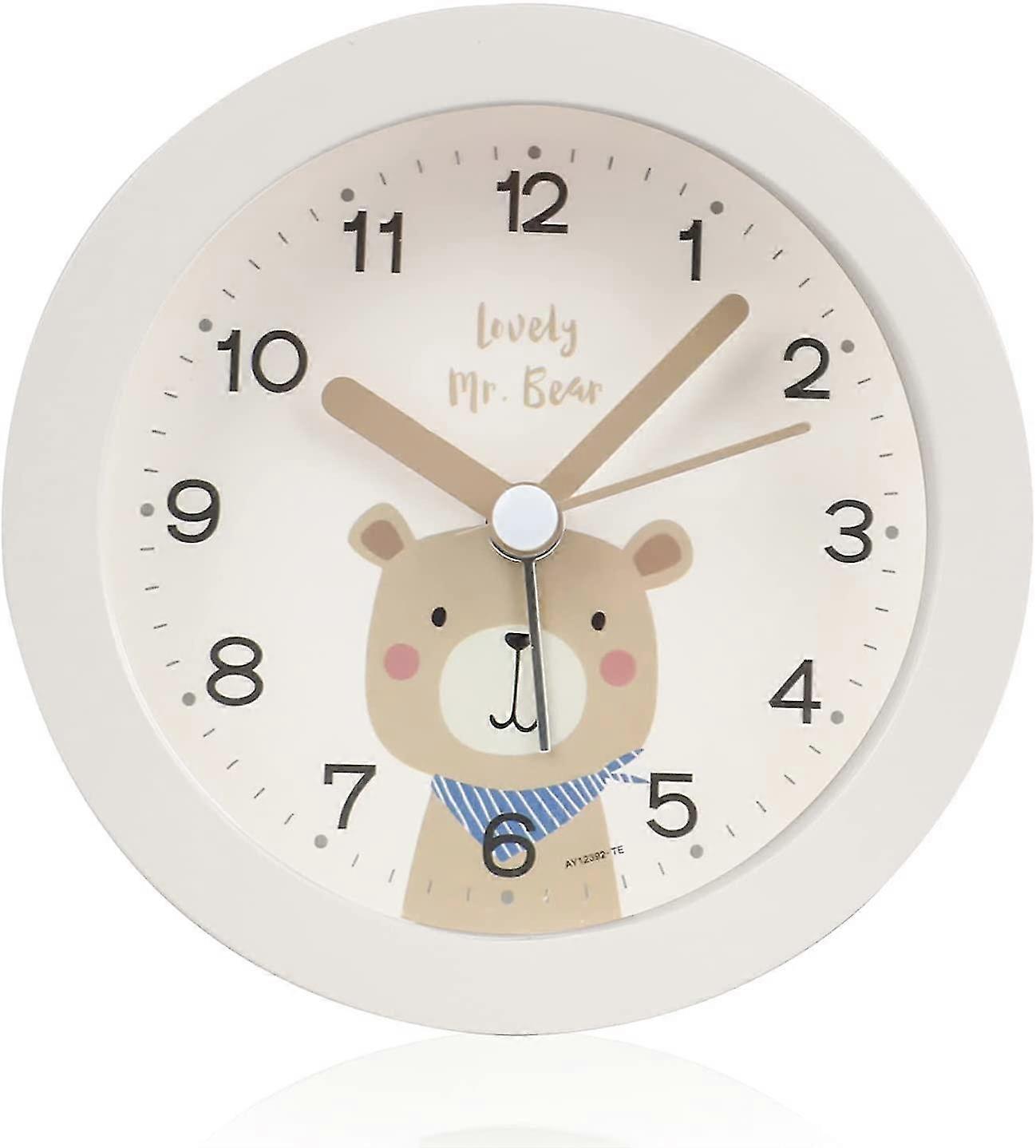 Ubiuo Alarm Clock Children Without Ticking, Silent Cute Children Alarm Clock white bear