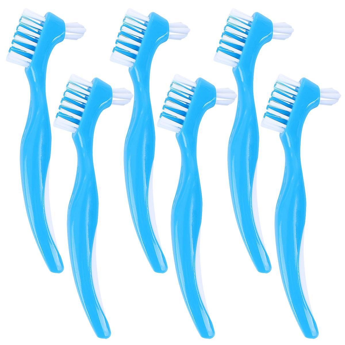 Tinksky 6 Pcs Brush Cleaner Denture Cleaner Brushes Soft Denture Brush Denture Brush Retainer Brush Blue 15X5cm