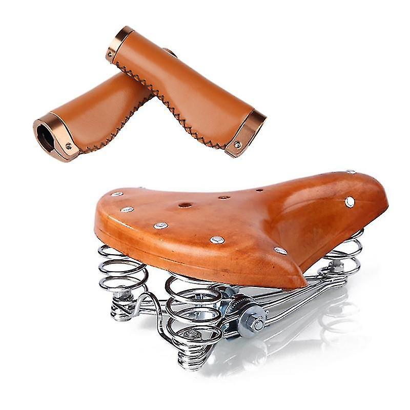 Retro Vintage Cowhide Bicycle Seat Leather Bike Saddle Seat Cowhide Zekai saddle and handlebar