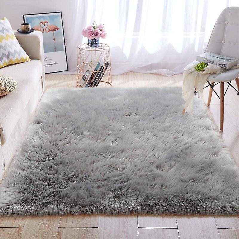 Living And Home Rugs Fluffy Faux Fur Rug Rectangle Non Slip Sofa Floor Rugs Grey 100x180CM