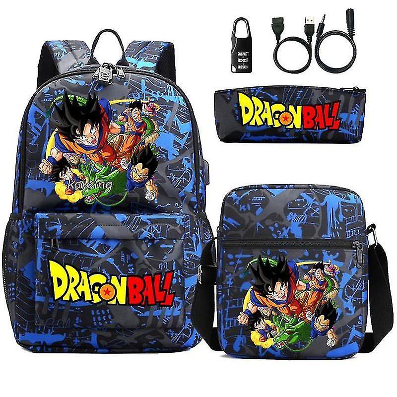 Usb Backpacks Dragon Ball Goku Students 3 Pcs Set School Bag Girls Boys Back To School Gift Leisure Mochila Teens Travel Bags - ZHENV Sky Blue