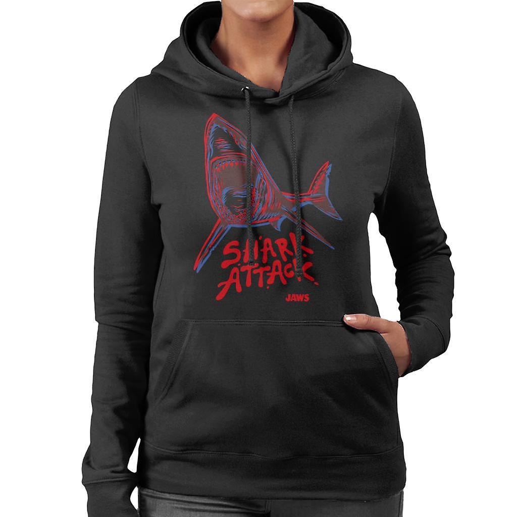 Jaws Neon Shark Attack Women's Hooded Sweatshirt Black Small