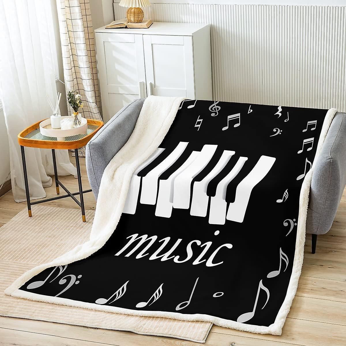 Kerota Piano Keys Sherpa Blanket Music Theme Fleece Throw Blanket for Kids Boys Girls Musical Note Plush Blanket Soft Microfiber Fuzzy Blanket for ...