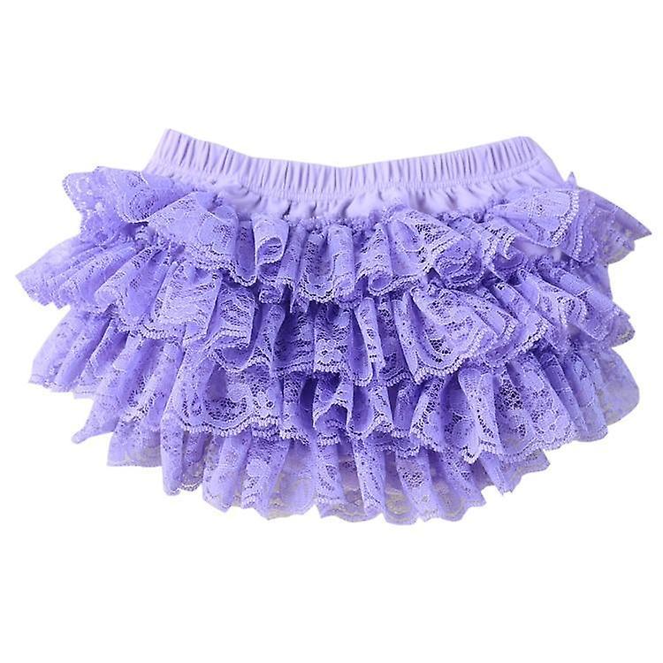 Slowmoose Little Ruffles Shorts - Lace Bloomers Cotton Diaper Covers Lavender Large 12-24Months