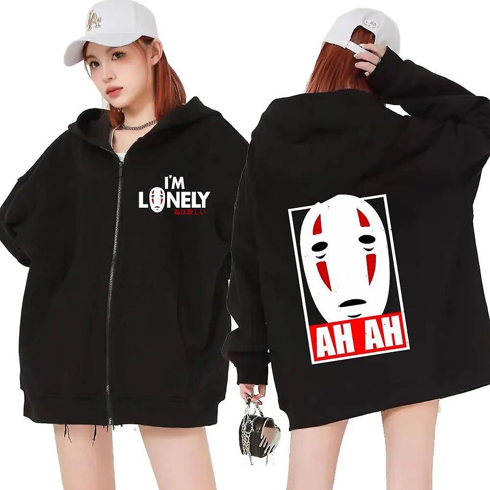 Eccpp Anime Spirited Away No Face Man Graphic Zipper Hoodie Male Harajuku Manga Zip Up Jacket Hoodies Men Women Fashion Y2k Sweatshirt Black XXL