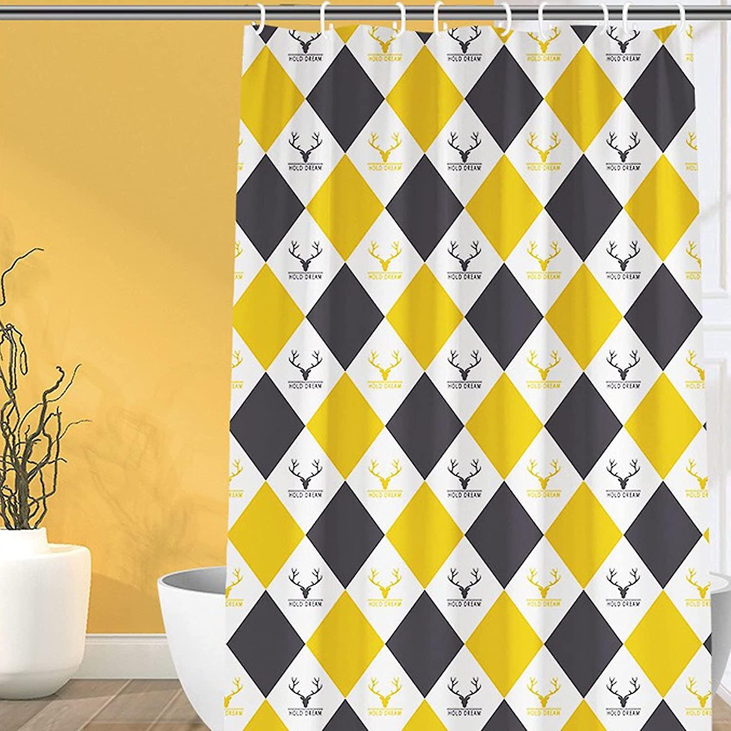 Dawnell Shower Curtain 120 X 200 Cm Mildew Proof Bathroom Curtains Polyester Fabric With 12 Hooks Machine Washable Yellow Pattern