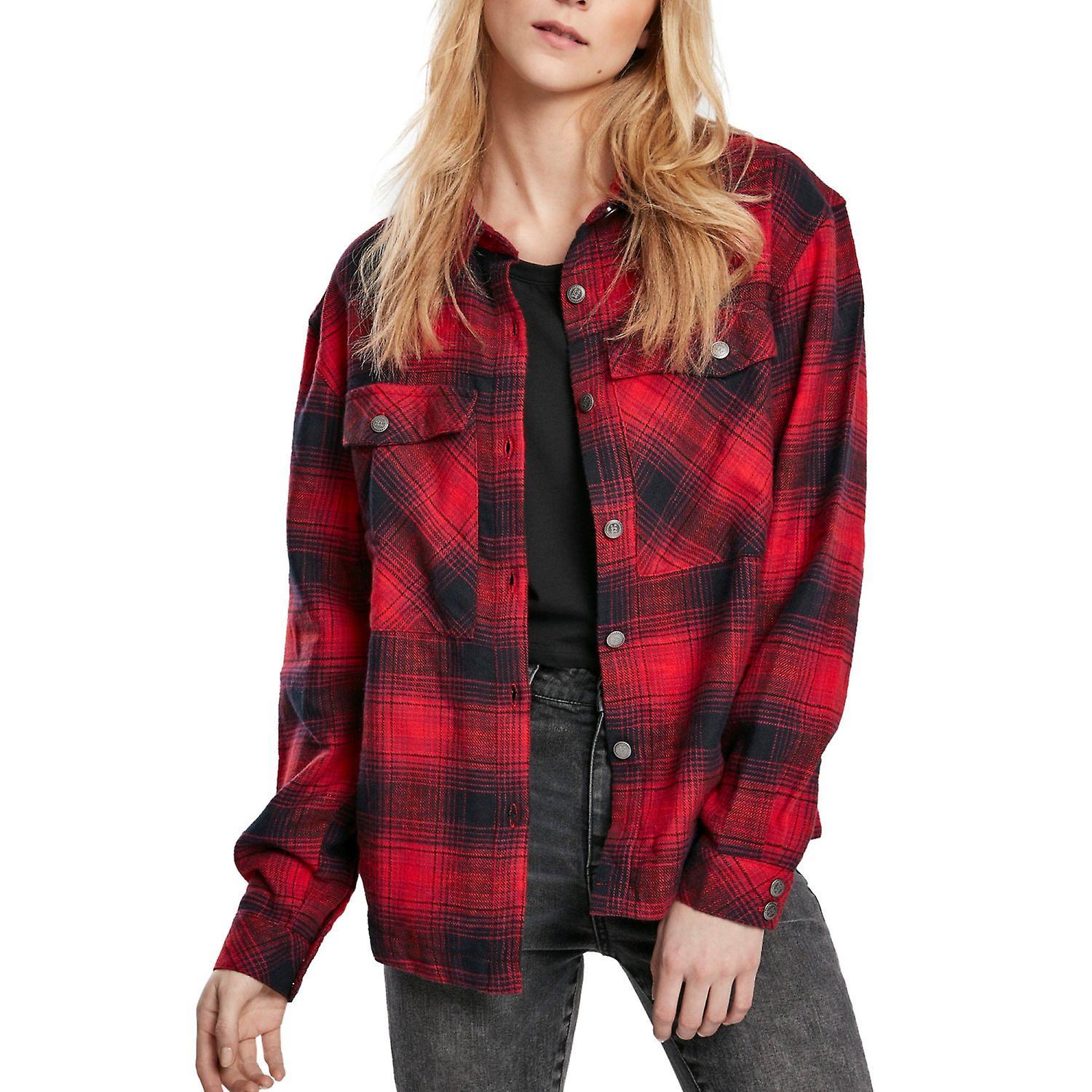 Urban Classics Ladies - FLANELL Check Overshirt Shirt Red 3XL