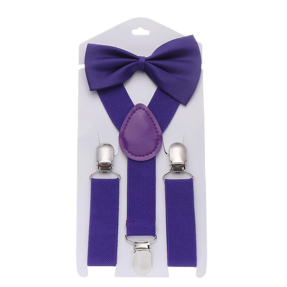 Slowmoose Adjustable Elastic Suspenders With Bow Tie For And style 1-purple