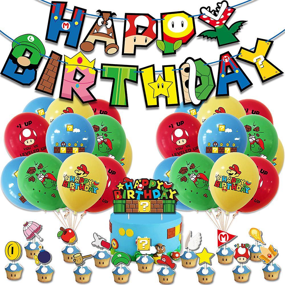 Vicbuy Super Mario Party Supplies Decor Banner Balloons Cake Topper Set