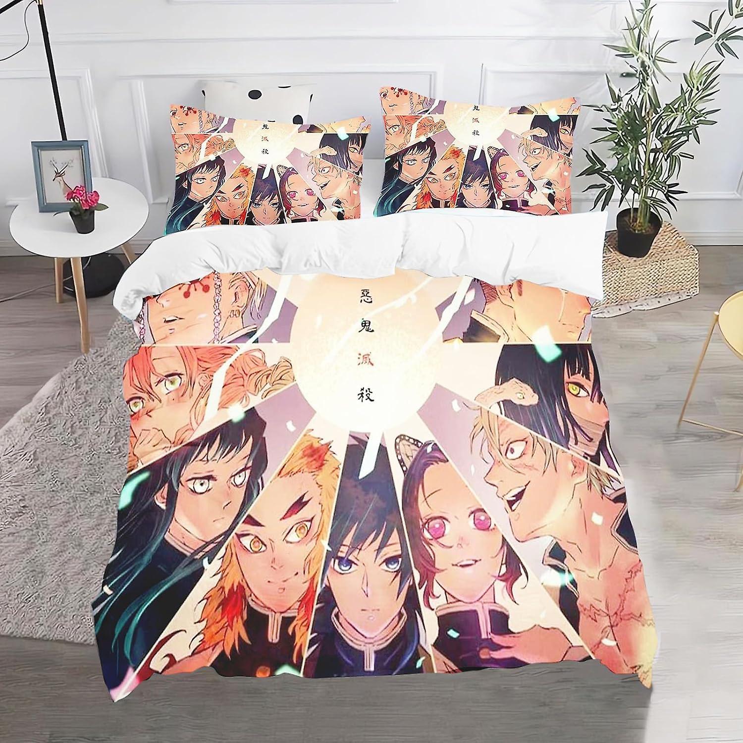 Kerota Demon Slayer Bedding Set, with Pillowcase, 100% Microfiber, 3D Digital Print, Duvet Cover, for Kids and Adults Single135x200cm