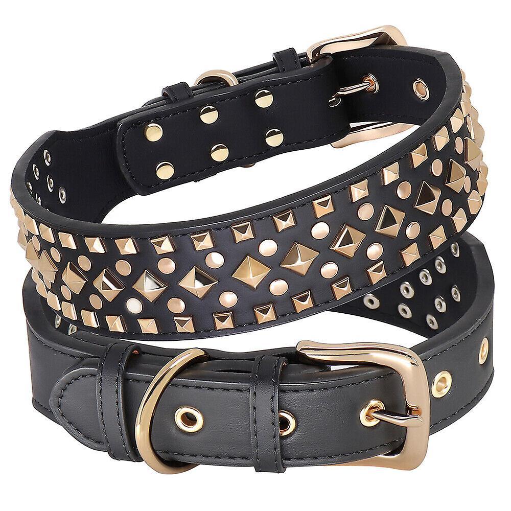 Didog Cool Genuine Leather Studded Dog Collars Adjustable Heavy Duty For Pets Pitbull Black XL:Neck 48-61cm