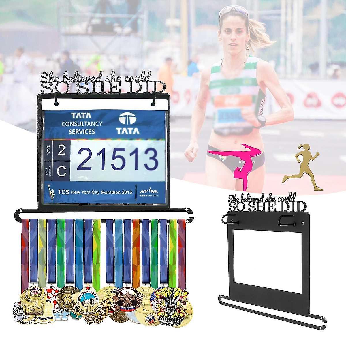 Ajhjn Medal Display Hanger Rack Marathon Women's Competition Sport With Race Bib Medal Holder Hold 24~36 Medals